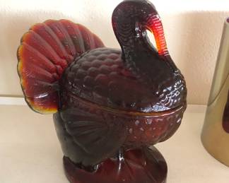 Vintage L.E. Smith amberina glass turkey candy dish