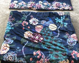 Anthropologie California king size “Odette” printed velvet comforter & pillow shams - with peacock