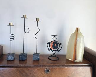 Set of three 1980s IKEA Kräsen candle holders by Ehlen Johansson , glass vase