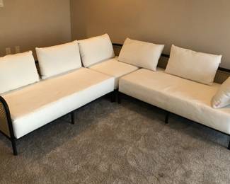 Modway Hanalei 3-piece outdoor sectional sofa + cushions (overall 84” x 84” x 30” deep) Some stains on cushions. 