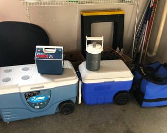 Coleman coolers, Igloo VW mini cooler, plastic saw horses