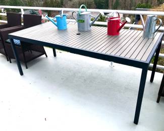Crate & Barrel Alfresco outdoor dining table - metal legs & frame (79”L, 35”W, 30”H) 