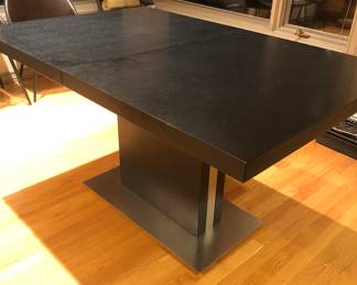 BoConcept "Occa" expandable dining table  with built-in leaf. Base is brushed steel (as shown: 55”L, 35”D, 29.75”H) 