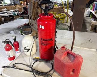 INDUSTRIAL CONCRETE SPRAYER, PUMP UP SPRAYER , GAS CAN, SMALL FIRE EXTINGUISHERS