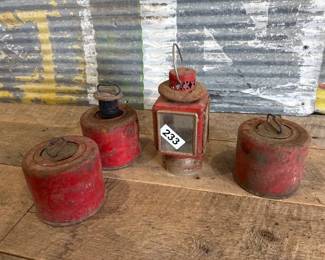 VINTAGE SMUDGE POTS AND KEROSENE HURRICANE LAMP
