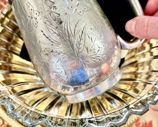 ETCHED BUTTERFLY SILVER TANKARD OR MUG.