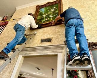 DUB AND DICK AND NAOMI DID A GREAT JOB GETTING THIS LARGE DESIGNER OIL PAINTING DOWN!