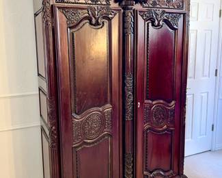LOVELY MAHOGANY ARMOIRE WITH FANTASTIC WREATH!
