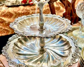 BAROQUE SILVER TWO TIERED TRAY.