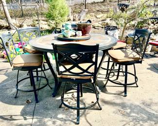 METAL TILE OUTDOOR PUB TABLE WITH 6 CHAIRS.