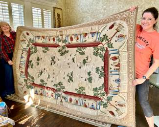 DALE AND DAUGHTER DARCIE HOLDING UP THIS FANTASTIC NEEDLEPOINT WALL HANGING!  MORE PICS BELOW!
