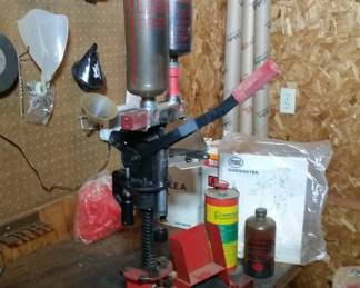 MEC 'Sizemaster' progressive 12 gauge shotshell reloader press and E-Z pack shotshell stacker