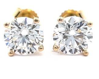 NEW! 2 Carat Diamond Classic Solitaire Stud Earrings in 14k Yellow Gold