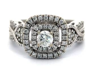 NEW! 0.80 Carat Diamond Double Halo Split Shank Ring in White Gold