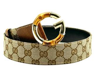 Gucci Brown Bamboo GG Canvas x Leather Belt size 80/32