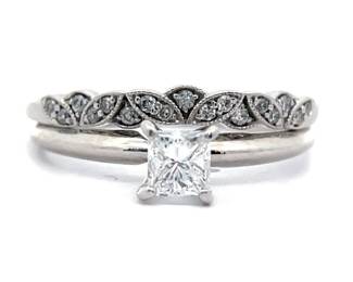 0.75 Carat Diamond Princess Center 2-Piece Bridal Ring Set in 14k White Gold