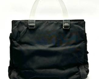 Prada Black Tessuto Nylon Plastic Handle Tote Bag