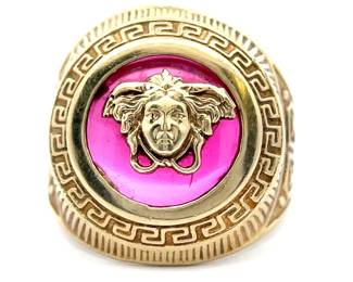 Greek Key Meandros Medusa Vintage Style Ring in Yellow Gold