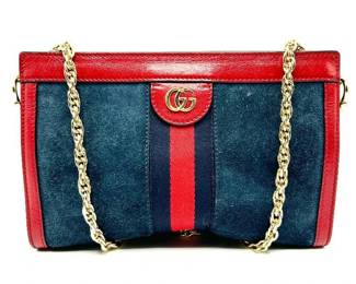 Gucci Navy x Red Ophidia Suede Chain Shoulder Bag