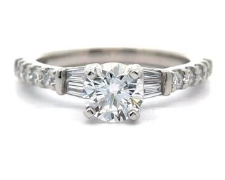 1.25 Carat Diamond Round & Baguette Ring in Platinum