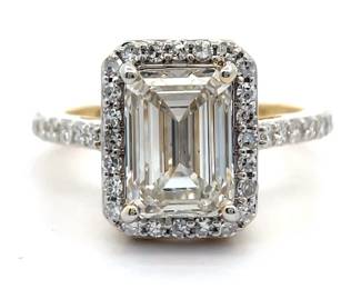 NEW! 3.50 Carat Emerald Cut Diamond Pavé Halo Ring in 14k Yellow Gold