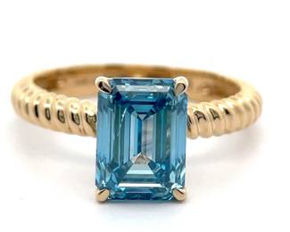 NEW! 3 Carat Lab-Grown Fancy Blue Diamond Emerald Cut Solitaire Ring in 14k Yellow Gold