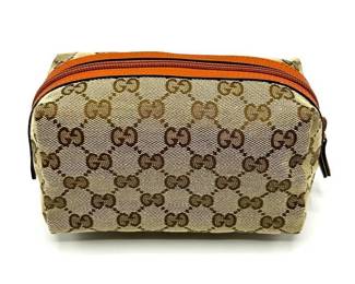 Gucci Brown x Orange GG Canvas x Leather Pouch