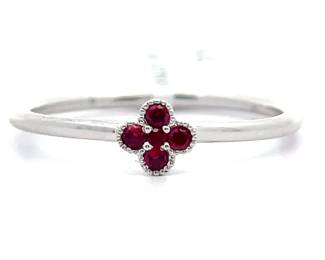 Petite 0.09ct Ruby Cluster Flower Ring in 14k White Gold