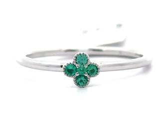 0.11 Carat Emerald Cluster Flower Ring in 14k White Gold