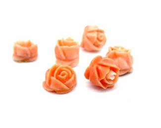 23.53 Carat Natural Pink Coral; Set of 6 Carved Beads (8mm average)