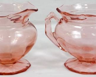 158 - Cambridge Glass Pink Decagon Creamer & Sugar 6.5"
