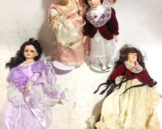 3333 - 4 Porcelain Dolls - 18" tall some w/ stands
