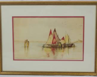 1428 - Signed "Fishing" Watercolor 12x15.5
