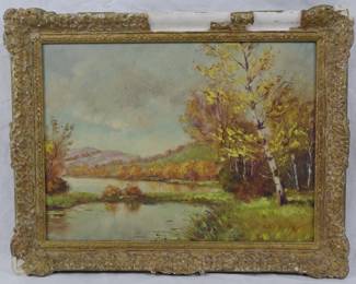 1435 - Signed Oil on Board in Frame 15x18.5 Frame As Is
