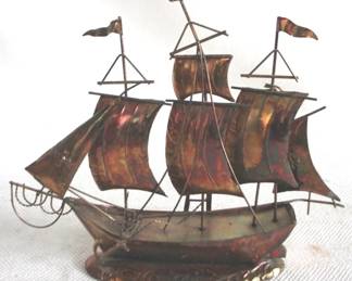 7712 - Copper Metal Ship Figure - 12" x 10"
