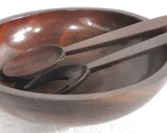 8191 - Wood Bowl w/ Utensils - 12.5" Round

