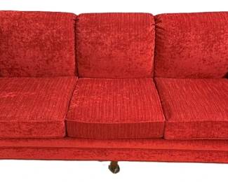 3071 - Red Sofa on Casters - 36" x 82" x 36"
