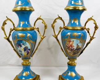 204 - Matched Pair Porcelain Painted Urns
