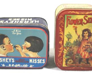 8369 - 2 Metal Tins - Hershey's & Flower Seeds 3" x 4" x 2.5" Largest
