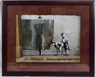 1518 - Banksy "Peeping Boys" Framed Print 22.5x27.5

