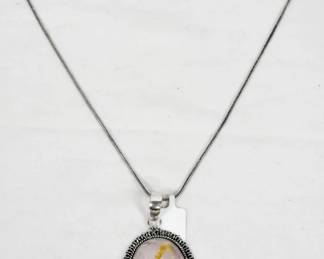 1681 - Rose Quartz Leerman Silver Pendant Necklace
