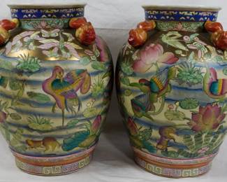 111 - Large Pair Oriental Pots 15"
