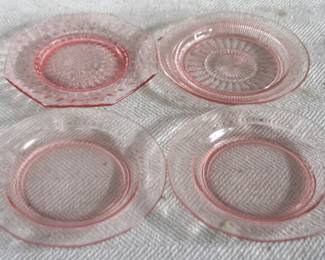 7762 - 4 Pink Glass Plates - 4" Round
