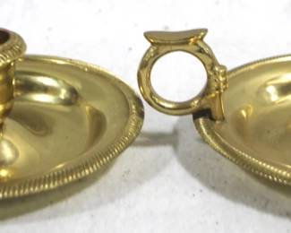 8507 - 2 Brass Candle Holders - 5" Round
