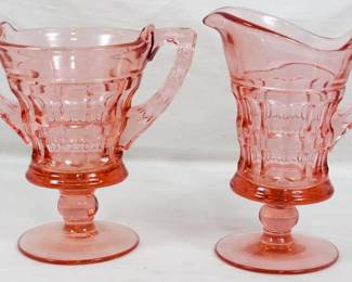 157 - Cambridge Heirloom Pink Creamer & Sugar 6.5"
