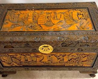 3080 - Heavily Carved Wood Trunk - 24" x 40" x 21"
