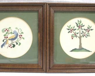 8476 - 2 Framed Needlepoints - 9" x 9"
