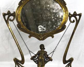 44 - Art Nuveau Mirror w/ Swinging Lady 17"

