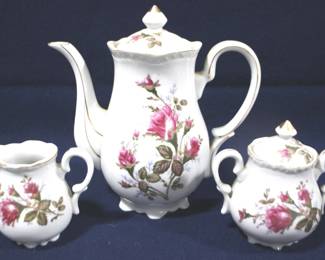 8524 - Vintage Tea Set Teapot 8x8, Cream 4.5", Sugar 3.5"
