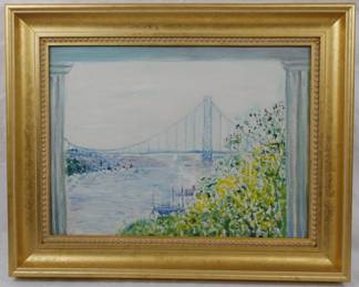 1401 - Artist Gridley "Bridge" Oil on Canvas 15x20.5
